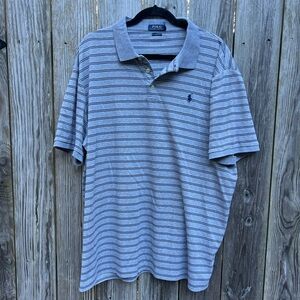 POLO BY RALPH LAUREN Gray and Navy Striped Classic Fit Polo Shirt Mens XXL